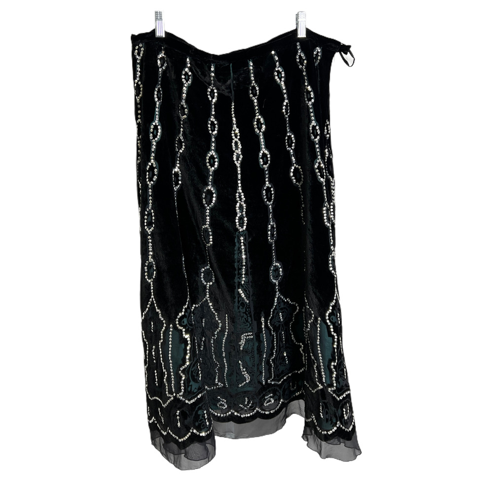 Carole Little Women's A-Line Full Skirt Black Velvet With Silver Sequins Size 16